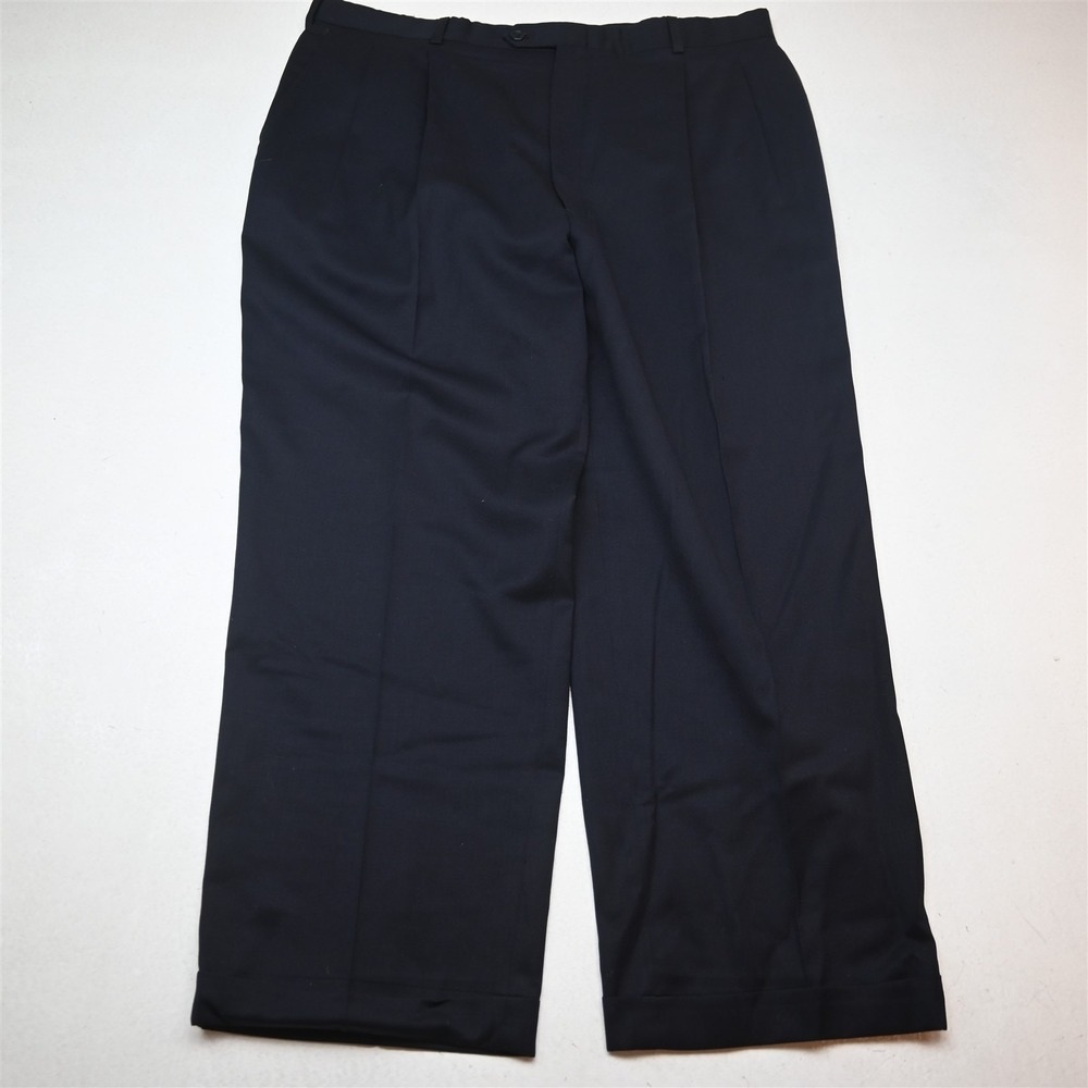 Bespoke 38x29 Navy Blue Wool Pleated Cuffed Classic Dress Mens Pants